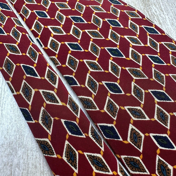 Vintage Chaps Ralph Lauren Silk Neck Tie Gold‎ Gray Red Geometric - Picture 1 of 7